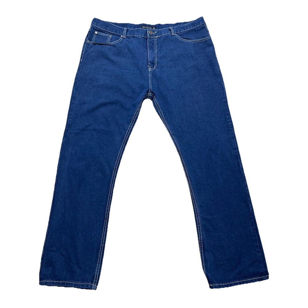 True Rock Mens Jeans 42x32 Blue‎ Slim Fit Bootcut Flap Pockets EUC